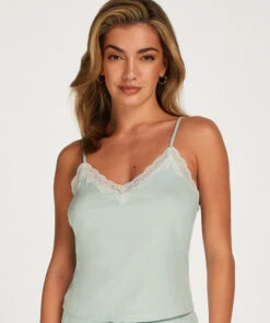 Top Cami Rib Lace Contrast